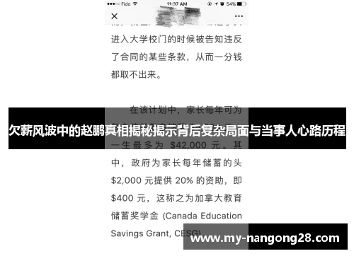欠薪风波中的赵鹏真相揭秘揭示背后复杂局面与当事人心路历程