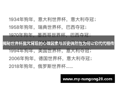 揭秘世界杯魔咒背后的心理因素与历史偶然性为何让它代代相传
